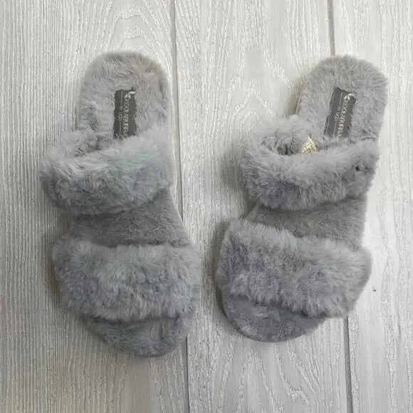 Koolaburra by UGG Wild Dove Gray Faux Fur Double Strap Slide Sandals Size 8