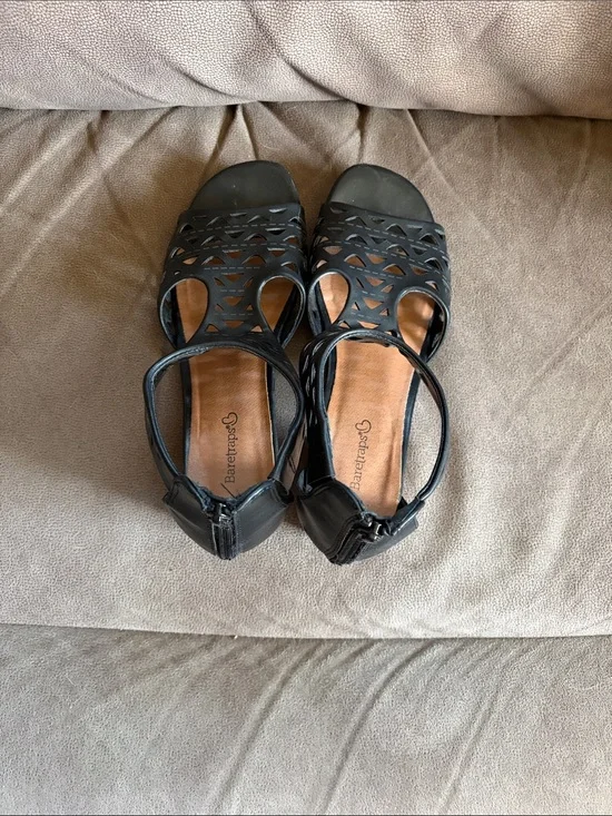 BareTraps Black Laser-Cut Ankle Strap Sandals