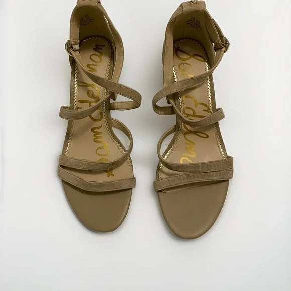 Sam Edelman Stacie Strappy Block Heel Sandals Oatmeal Suede - Size 8.5