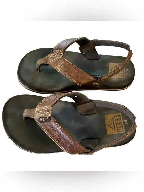 Reef Toddler Leather Flip Flop Sandals Brown Backstrap Size 7/8 Beach Summer