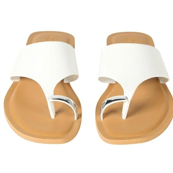 Toe Ring Sandals Women's US 11 White Open Toe Flats Camilla‎ Wide The Drop