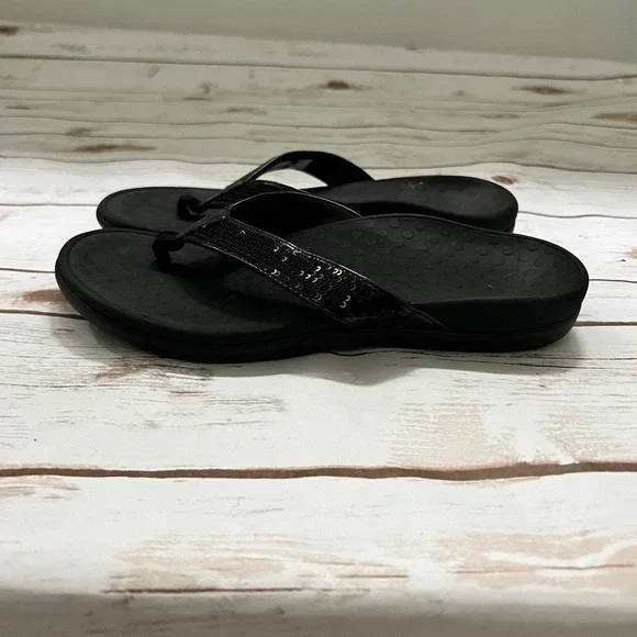 Vionic Tide Sequins Thong Sandals Black Orthotic Arch Support Size 8
