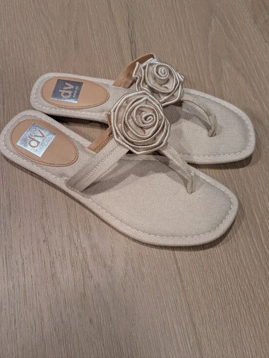 Dolce Vita Cream Floral Toe-Post Sandals