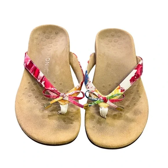 Vionic Bella Floral Flip Flop Sandals Womens 8 Multicolor Orthopedic Comfort