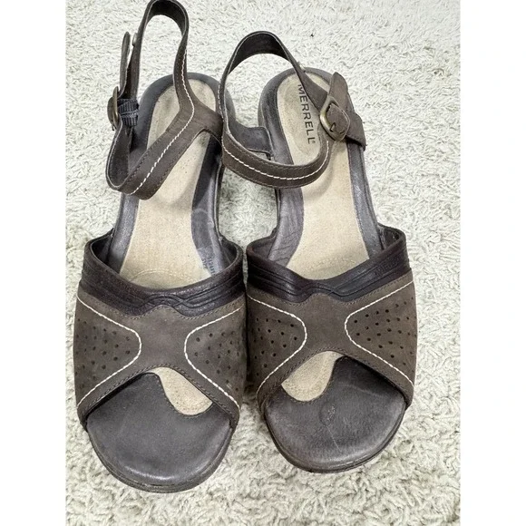 Merrell Womens Luxe Strap Coffee Brown Leather Slingback Open Toe Sandals Size 9