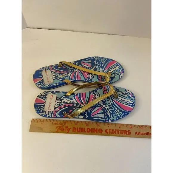 Lilly Pulitzer Flip‎ Flops Gold strap size 7.5