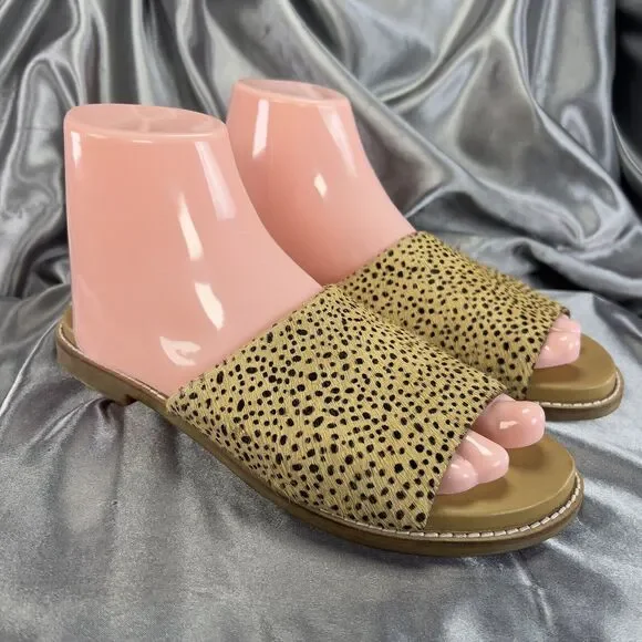 Hush Puppies Lexi Slide Women’s 8 Cheetah Print‎ Calf Hair Sandals Summer Shoes