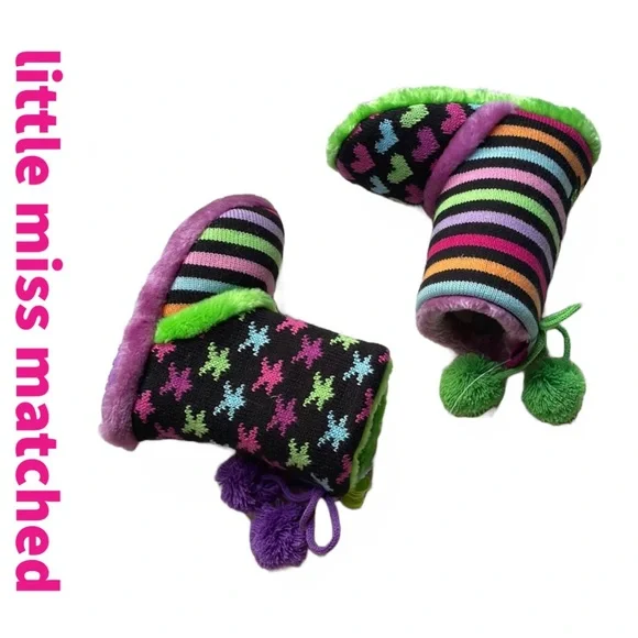 Y2K Slipper Sweater Boots - Rainbow Stripes Stars & Hearts - Little Miss…