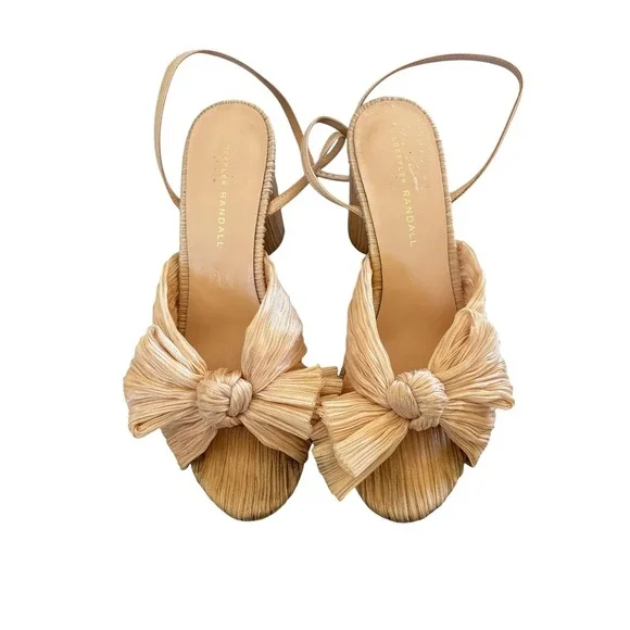 Loeffler Randall Camillia Crinkle Bow Slingback Heels Womens‎ 8.5 Gold Ivory