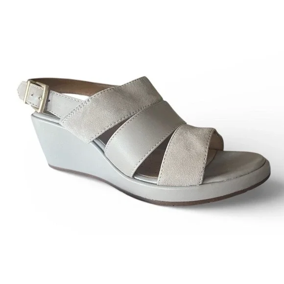 Clarks Un Plaza Go Combi Stone Leather Wedge Sandal‎ Sz 7