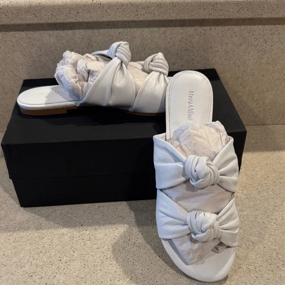 Mara & Mine Isabelle Leather Slide Knotted Slide White Leather Size 8