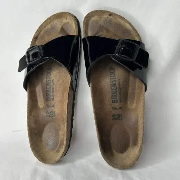 Birkenstock Madrid Sandals Black Patent Leather size 39 US Women’s Size 8