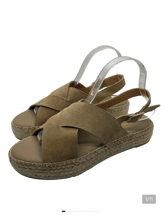 Paseart Suede Leather Cross Strap Espadrille Slingback Sandals 39