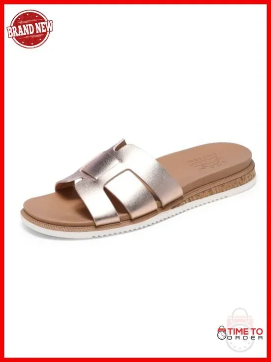 Faux Leather Double Strap Sandals with Cork Sole, Machine Washable