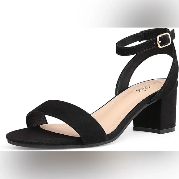 NIB Women’s‎ Dream Pairs Open Toe Ankle Strap Block Heel Sandals Black Suede 8.5
