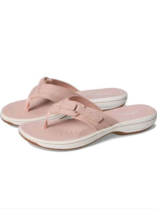 NWT Clarks Cloudsteppers Cushion Soft Bow Thong Sandals Blush Pink 12