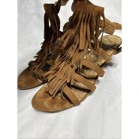 Sam Edelman Sandra‎ Boho Fringe Brown Suede Wedge Women's Size 9.5