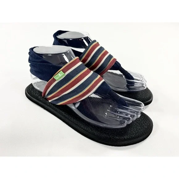 Sanuk Yoga Sling‎ 2 Comfort Sandals Navy Multi Stripe Fabric Women Size 7 New