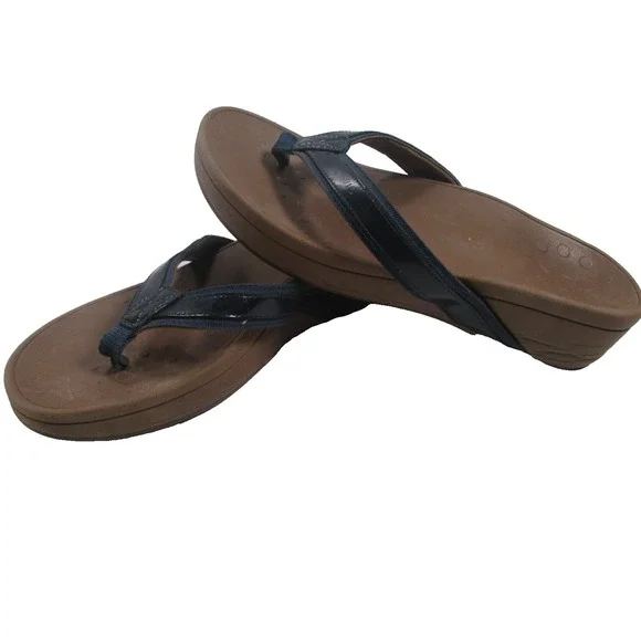 Vionic Orthotic Sandals Arch Support Thong Flip Flops Comfort Brown / Blue Sz 11