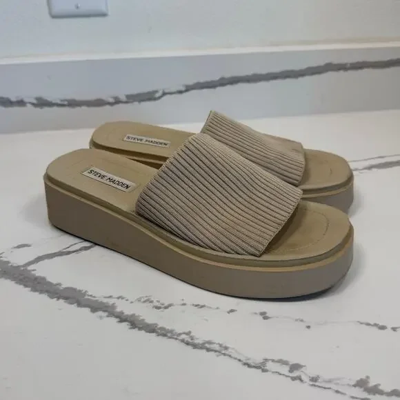 Steve Madden Platform Slip Ons Y2K Style Slides Shoes Women's Size 10‎ Beige