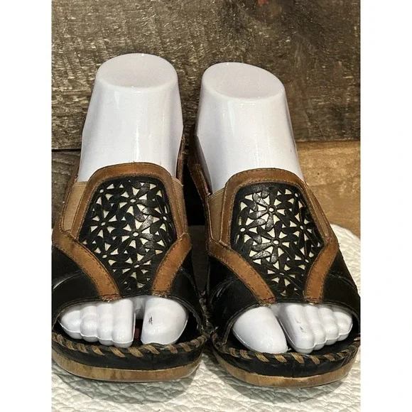 Ariat Sandals Del Ray Leather‎ Black Brown Adjustable Sz 6.5 B
