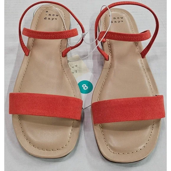 A New Day Emerson Red Flat Slingback Sandals Womens‎ Size 8 New
