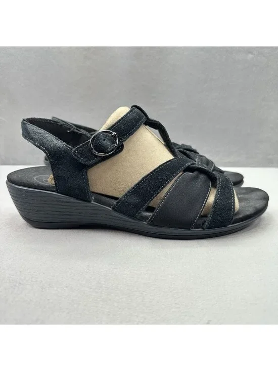 OrthoFeet Hope 62037 Womens Size 9.5 (B) Gladiator Sandals Black Leather Comfort