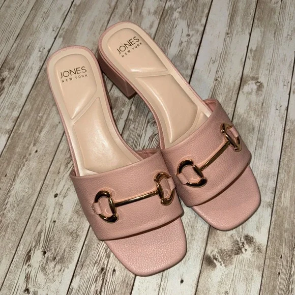 Jones New York Women's Uniqua Block Heel Dress Slip On Sandals Blush Pink‎ 6.5M