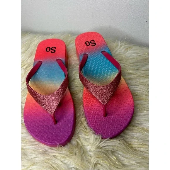 SO Rainbow Sparkle Platform Flip Flop‎ Sandals 9