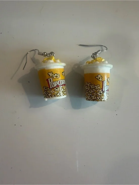 Novel Popcorn Bucket Dangle Earrings - Yellow Popcorn Design