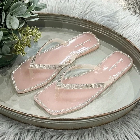 Lauren Lorraine Tampa Flip Flops Light‎ Pink 5.5 Rhinestone Dressy Sandals NIB