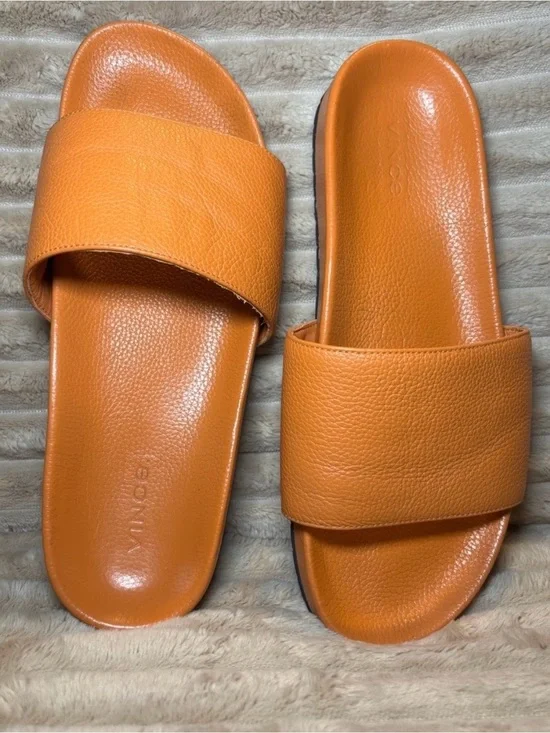 Vince Orange Leather Slide Sandals