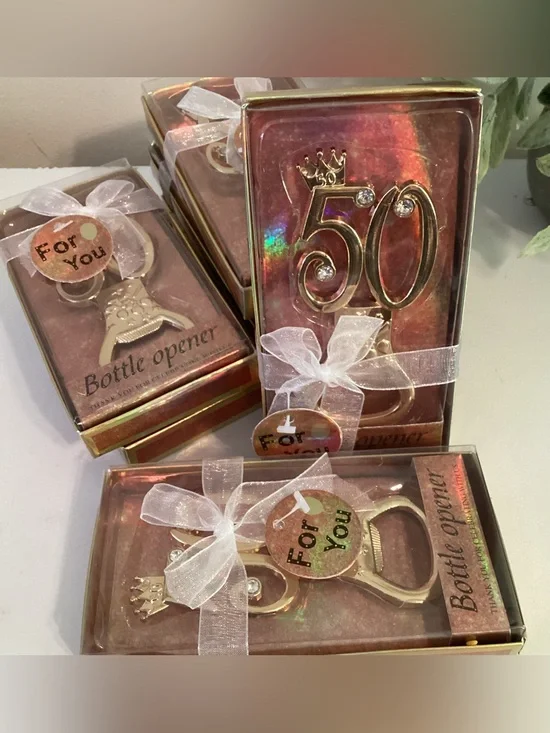 Set of 50th Birthday Bottle Openers - 7 Individually Gift Boxed Party Favors
