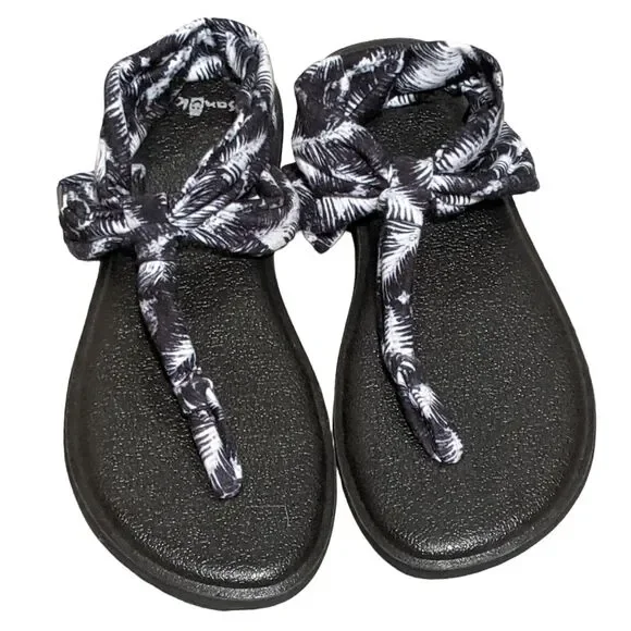 Sanuk Sling Ella Yoga Sandal flip flop black & white 9 US