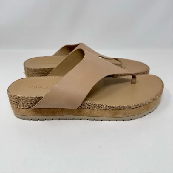 Vince Fatima-B Leather Wedge Sandals Flip Flops Thongs Cappuccino Nude Size 8.5