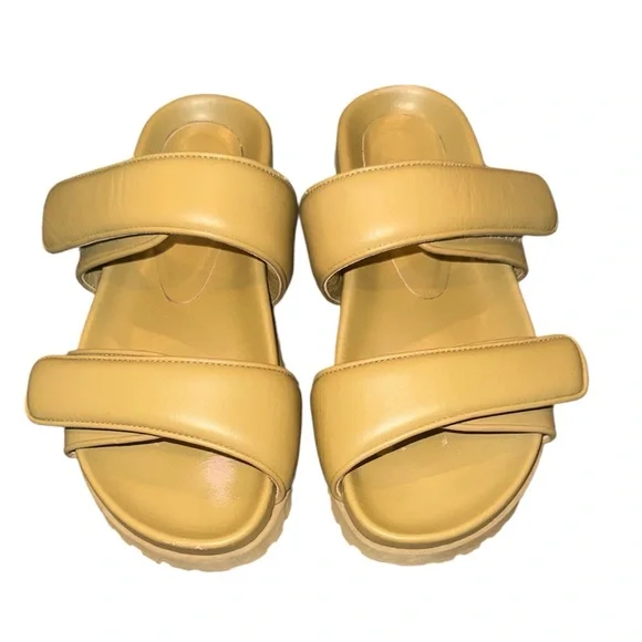 Gia Borghini Mustard Yellow Double-Strap Slide Sandals Size 7 European size 37‎