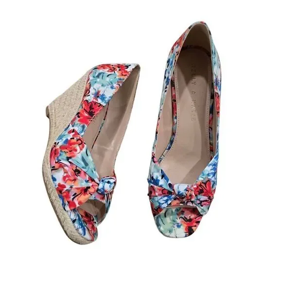 Kelly & Katie‎ Ivala Espadrille Wedge Sandals Women's 6.5M Floral Knot Preppy