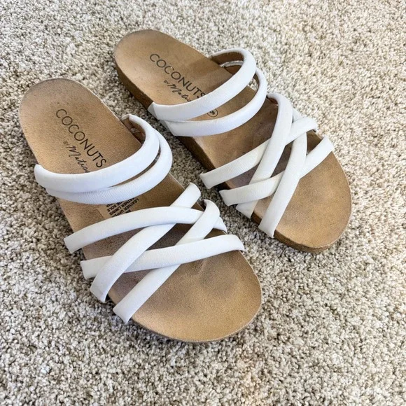 Coconuts by Matisse White Leather Multi‎ Strap Slide Sandals Womens Size 9M