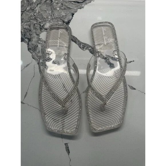 Lauren Lorraine Tampa‎ Flip Flops Clear 9.5 Rhinestone Dressy Sandals NIB