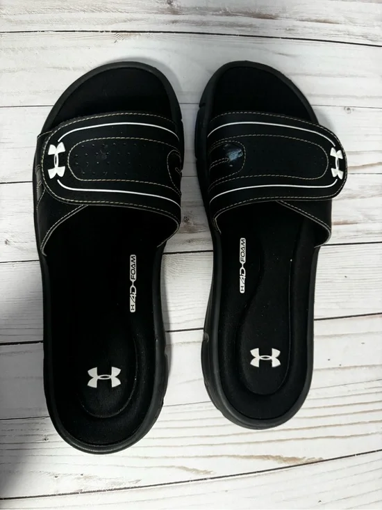Under Armour Women’s size 11 Black Slide Sandals with White Tag Detail