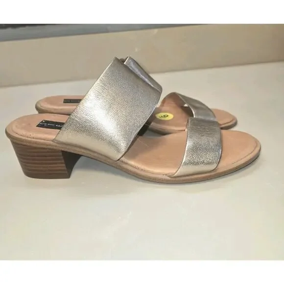 Steven Madden Gold Leather Dual Strap Sandals Size 9 Slip Ons 2