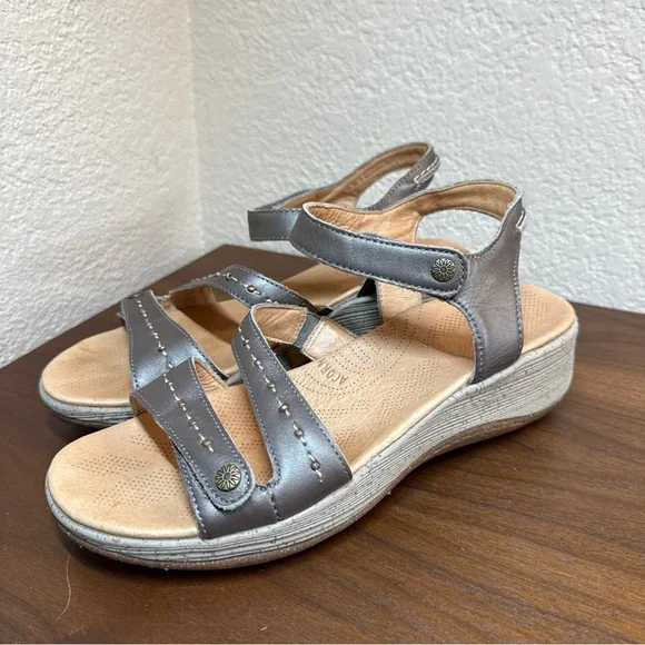 Acorn‎ Sandals Womens 9 Ankle Strap Gray Slip On Hook And Loop Open Toe Comfort