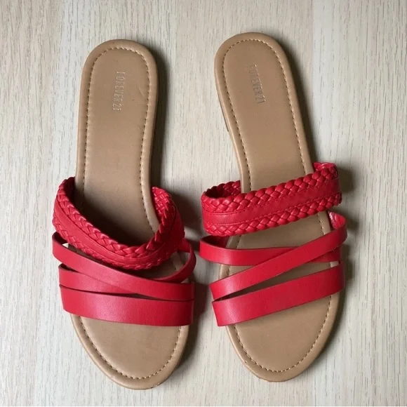 Forever 21 Women's Red Braided Slide Sandals, Size 7.5, 7 1/2 Slip on summer
