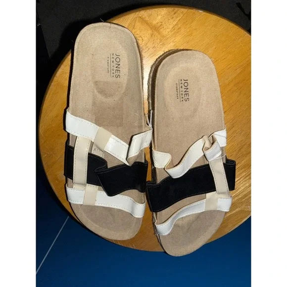 Jones New York Wenelle Colorblock Platform‎ Sandals Black White Cream 7.5M