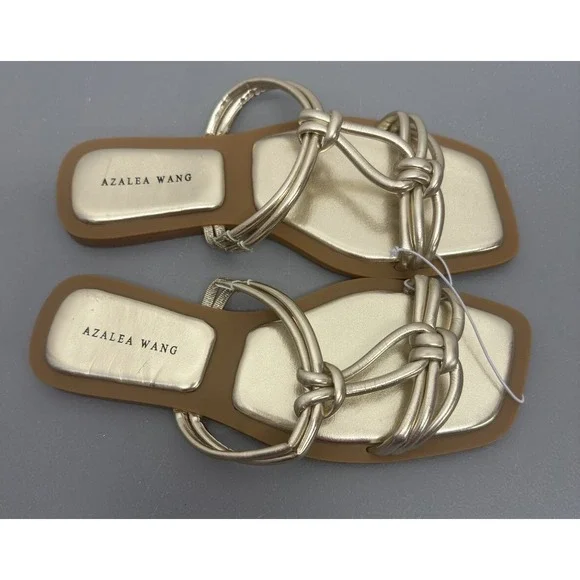 Azalea Wang Stetson Slide Sandals - Gold‎ Size 8 New Comfortable Glam Shoes #18