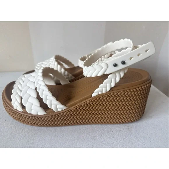 Crocs Sandals Wedge Heel Strappy Braided Women's Size 11  Beige Woven Platform