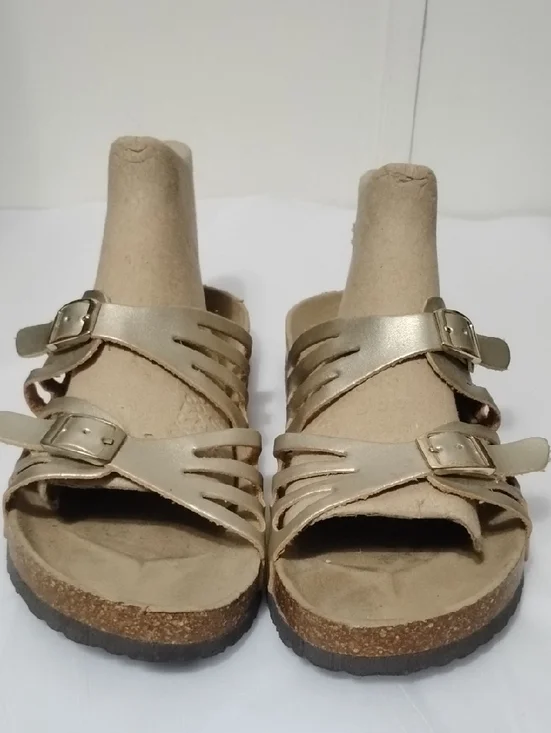 Outwoods Metallic Gold Buckle Slide Sandals‎