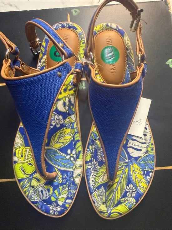 J. McLaughlin Blue and Yellow Floral Thong Sandals