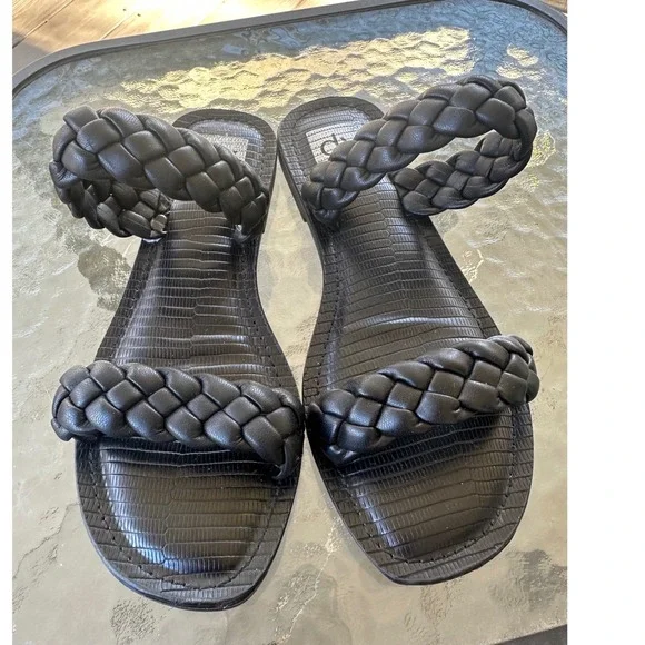DV Dolce Vita Jimini Slide Black Braided Double Strap Sandals‎ Womens 7.5 Flat