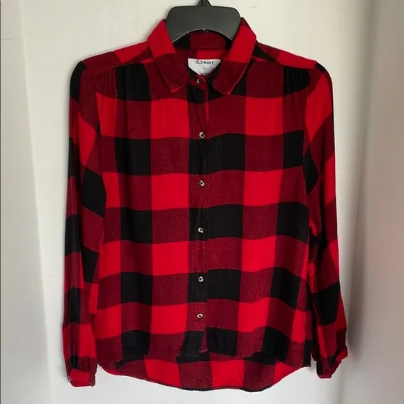 Old Navy Bold Red/ black Buffalo Checkered Blouse girls size 14